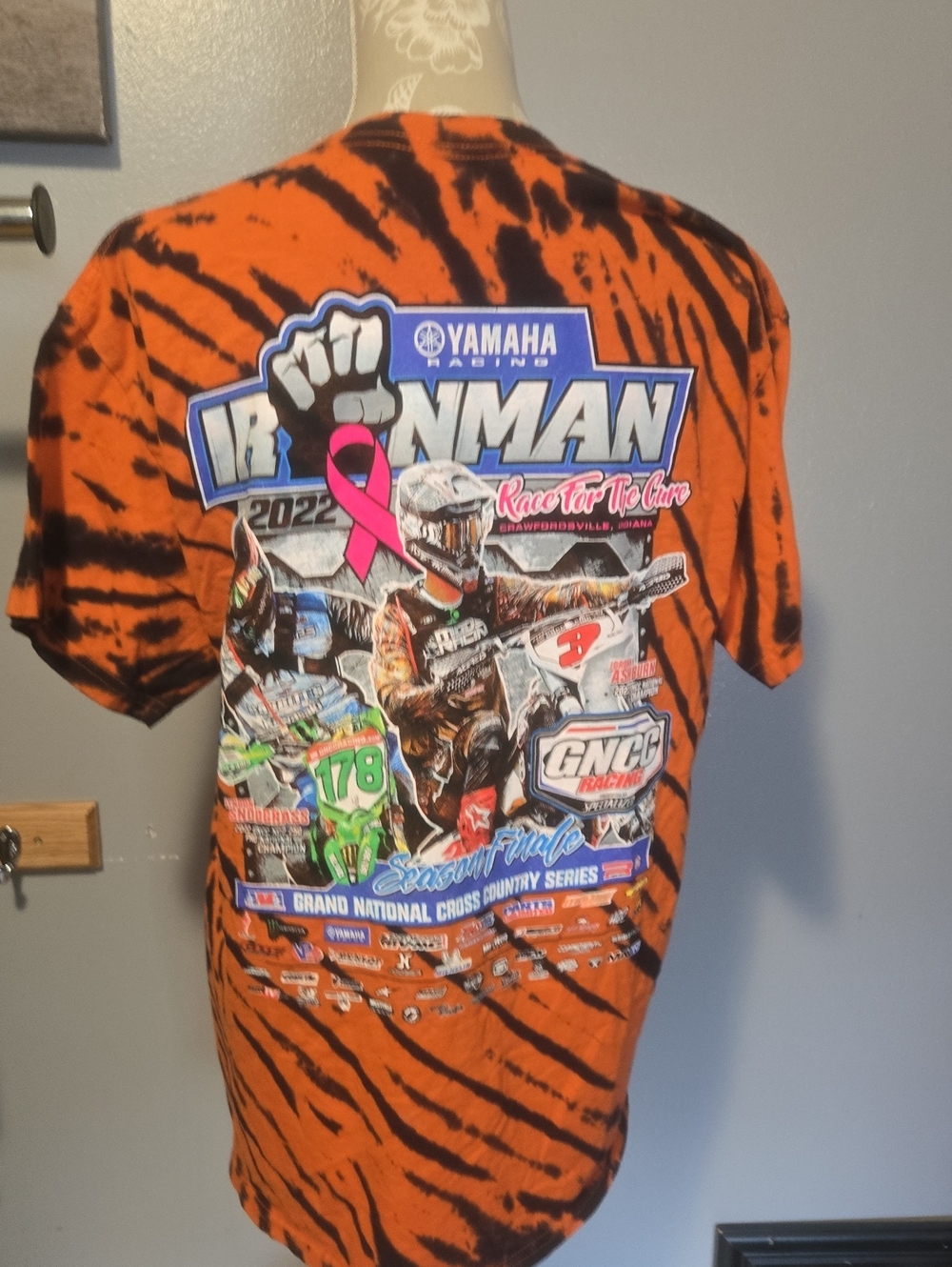 Orange and Black Tie-Dye Yamaha Ironman Short Sleeve Tee